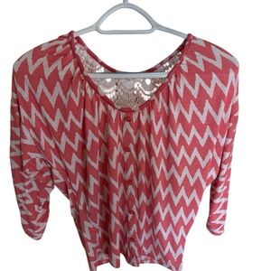 Wishful Park Salmon and White Zigzag Blouse